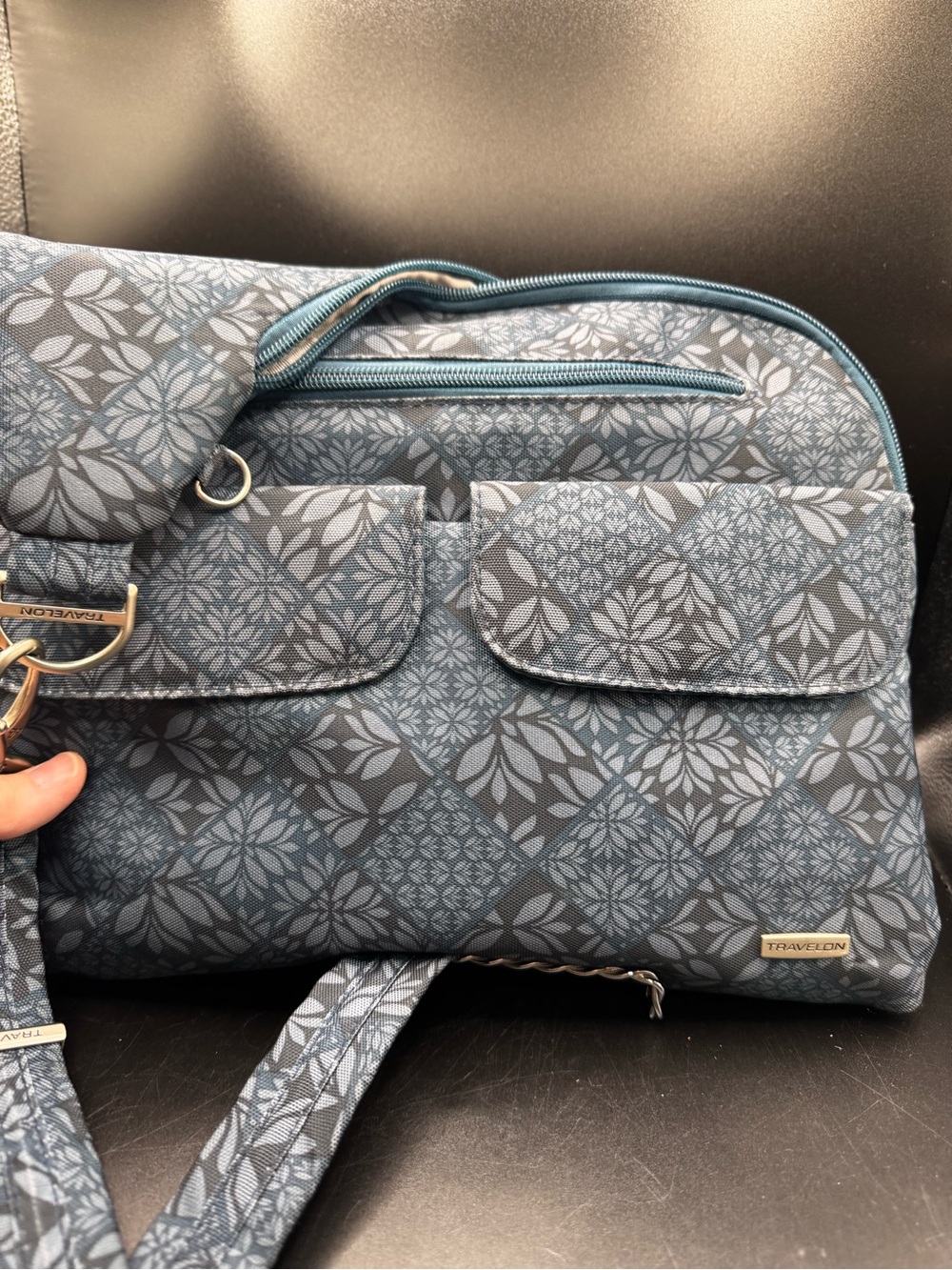 Travelon Slate Blue Patterned Shoulder Crossbody Bag - Picture 3 of 6